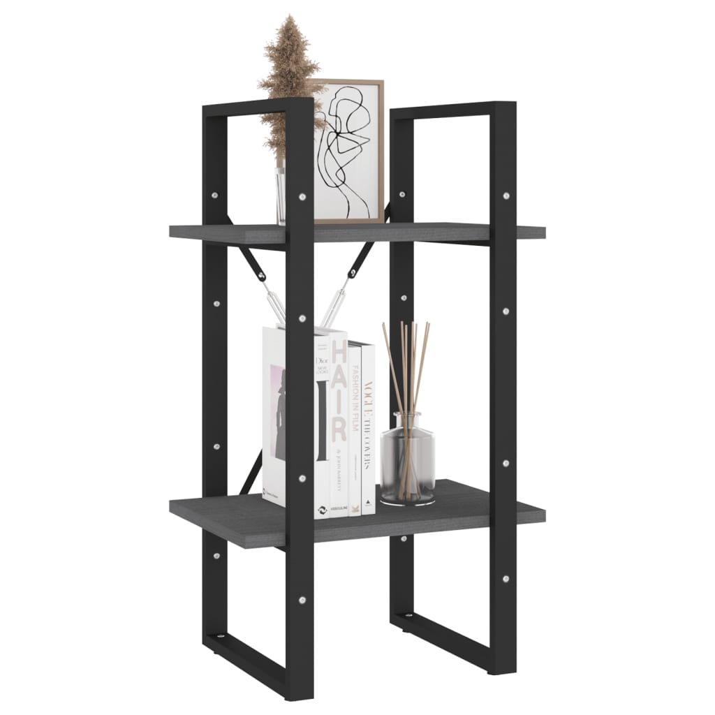 vidaXL Βιβλιοθήκη με 2 Ράφια Γκρι 40x30x70 εκ. από Μασίφ Ξύλο Πεύκου