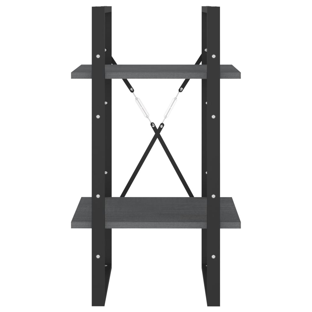 vidaXL Βιβλιοθήκη με 2 Ράφια Γκρι 40x30x70 εκ. από Μασίφ Ξύλο Πεύκου