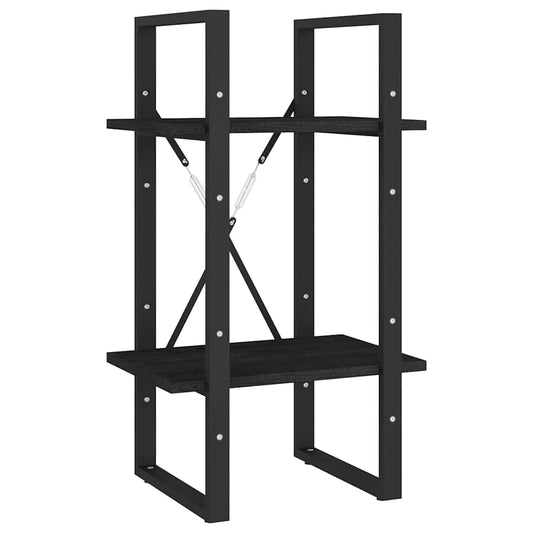 vidaXL Βιβλιοθήκη με 2 Ράφια Μαύρη 40x30x70 εκ. από Μασίφ Ξύλο Πεύκου