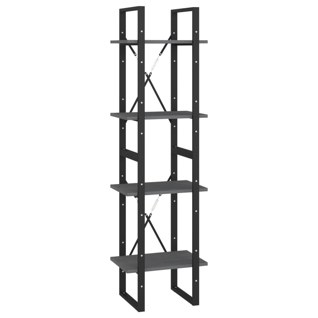 vidaXL Βιβλιοθήκη με 4 Ράφια Γκρι 40x30x140 εκ. από Μασίφ Ξύλο Πεύκου