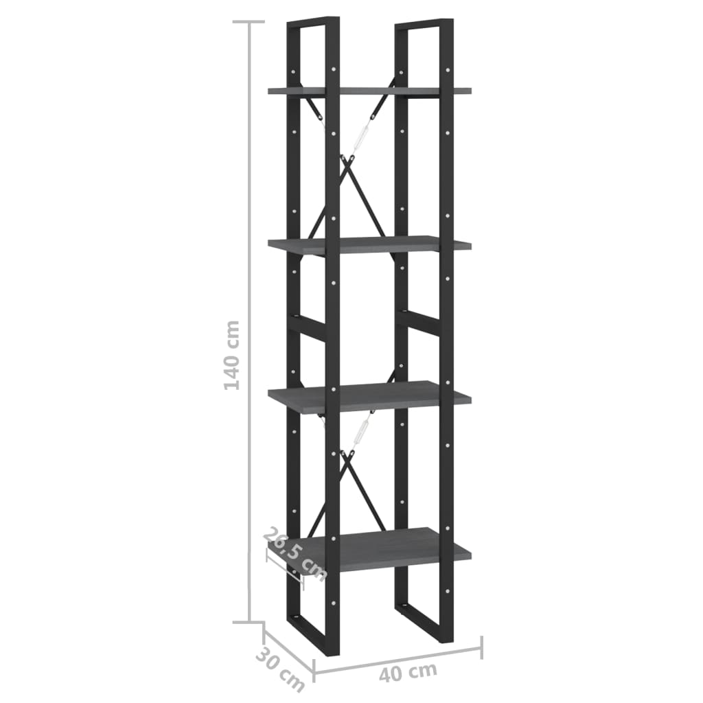 vidaXL Βιβλιοθήκη με 4 Ράφια Γκρι 40x30x140 εκ. από Μασίφ Ξύλο Πεύκου