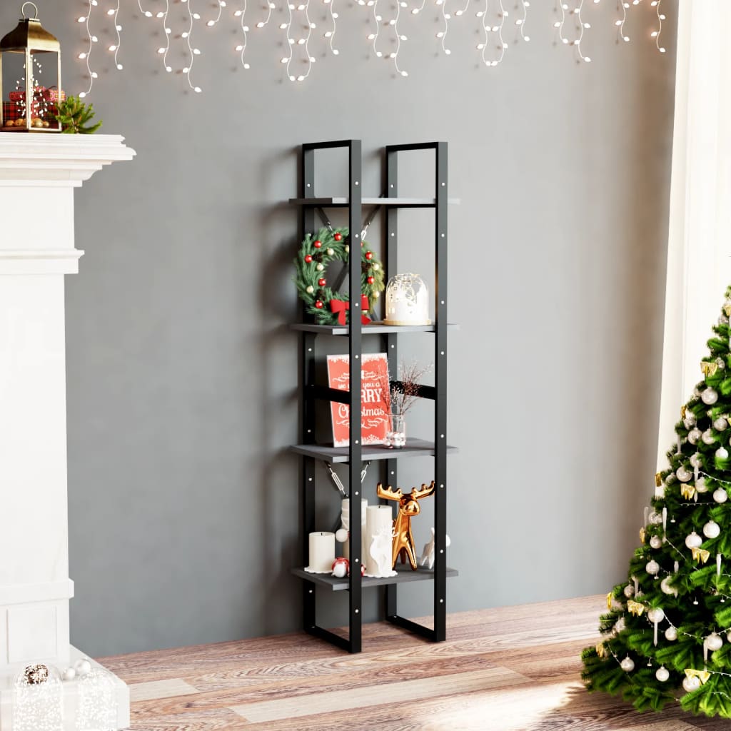 vidaXL Βιβλιοθήκη με 4 Ράφια Γκρι 40x30x140 εκ. από Μασίφ Ξύλο Πεύκου