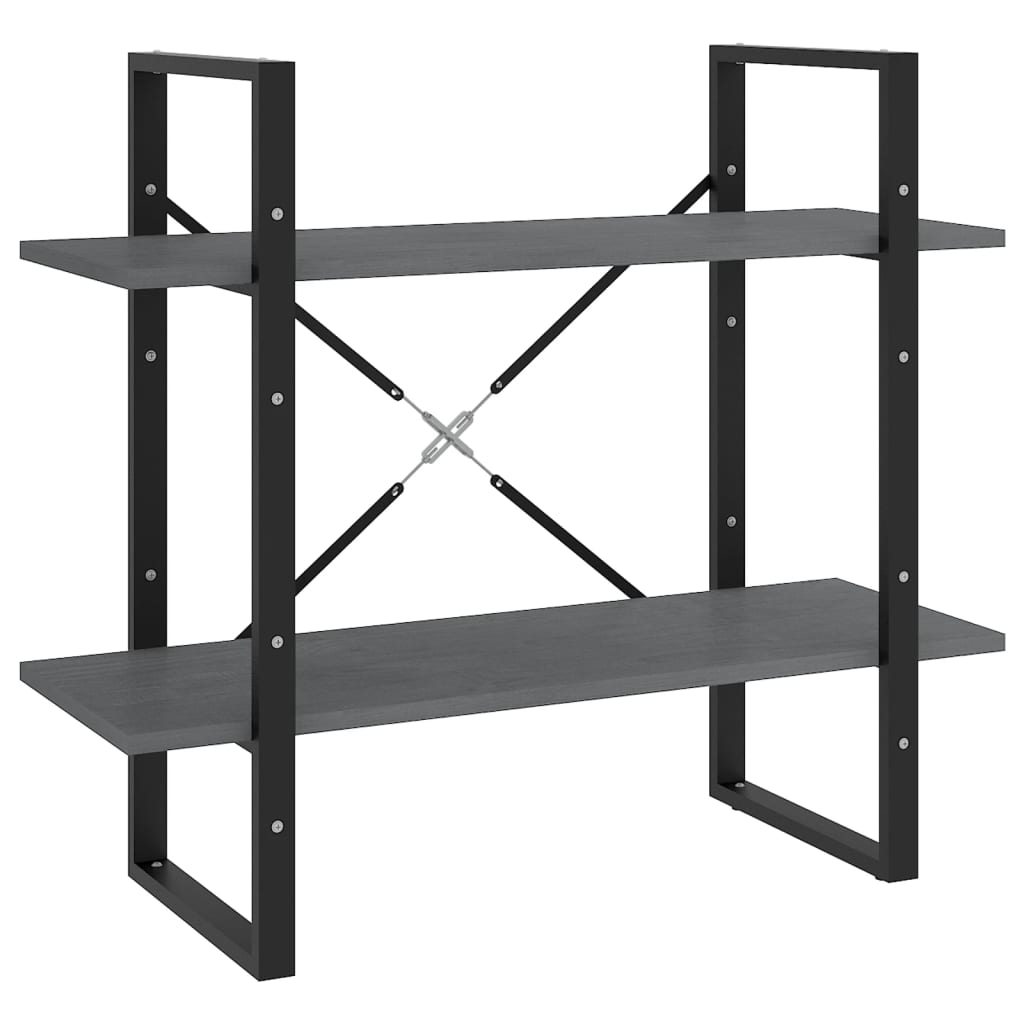 vidaXL Βιβλιοθήκη με 2 Ράφια Γκρι 80 x 30 x 70 εκ. Μασίφ Ξύλο Πεύκου