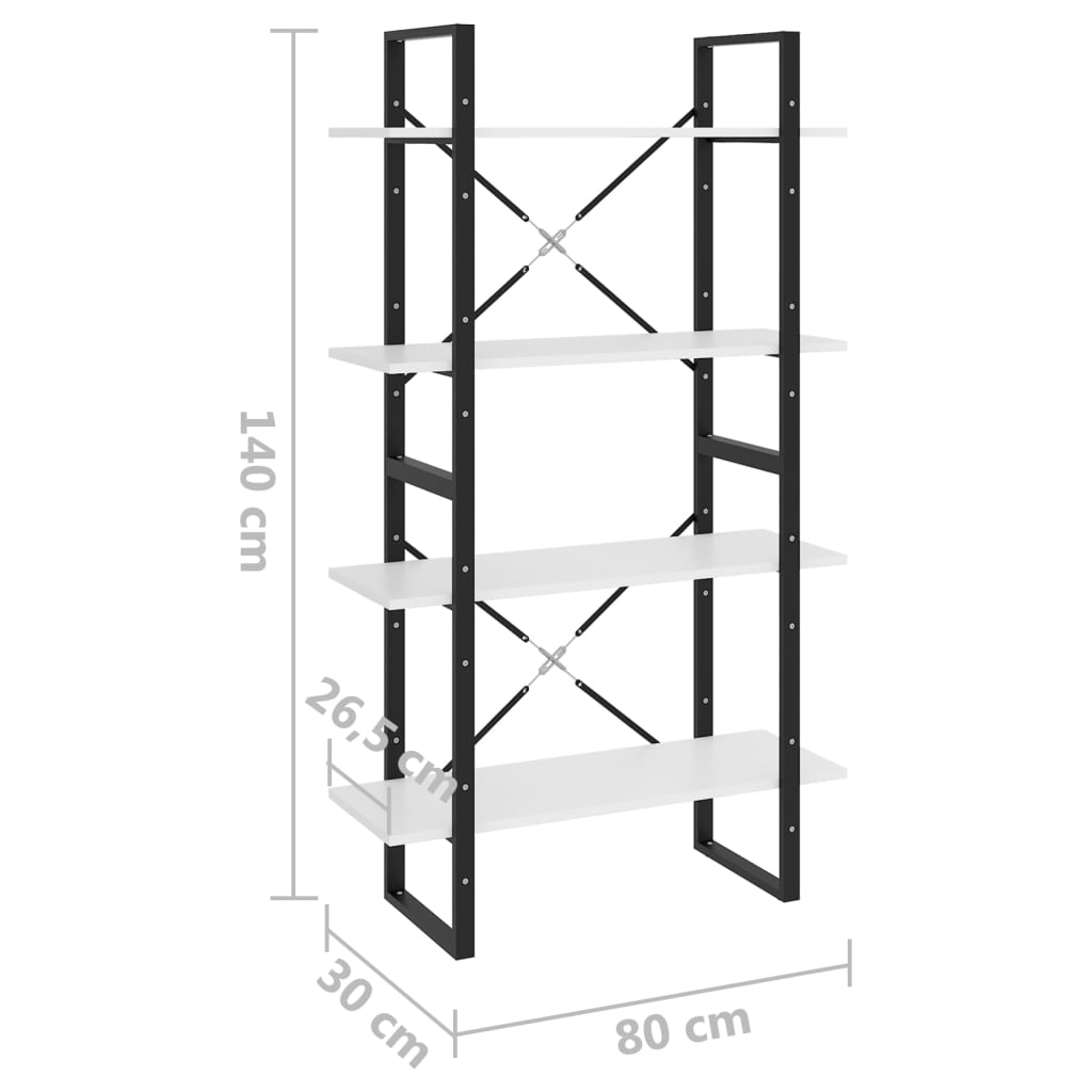 vidaXL Βιβλιοθήκη με 4 Ράφια Λευκή 80 x 30 x 140 εκ. από Επεξ. Ξύλο