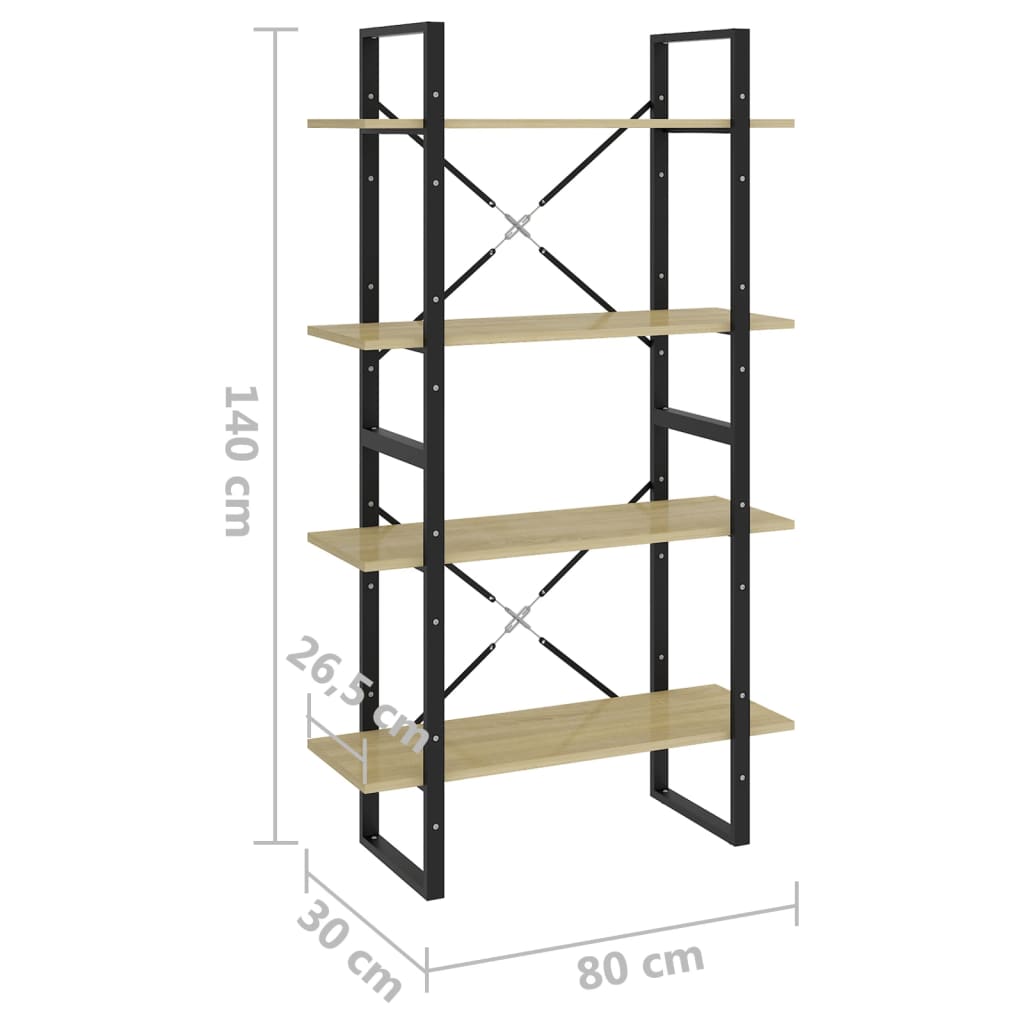 vidaXL Βιβλιοθήκη με 4 Ράφια Sonoma Δρυς 80x30x140 εκ. από Επεξ. Ξύλο