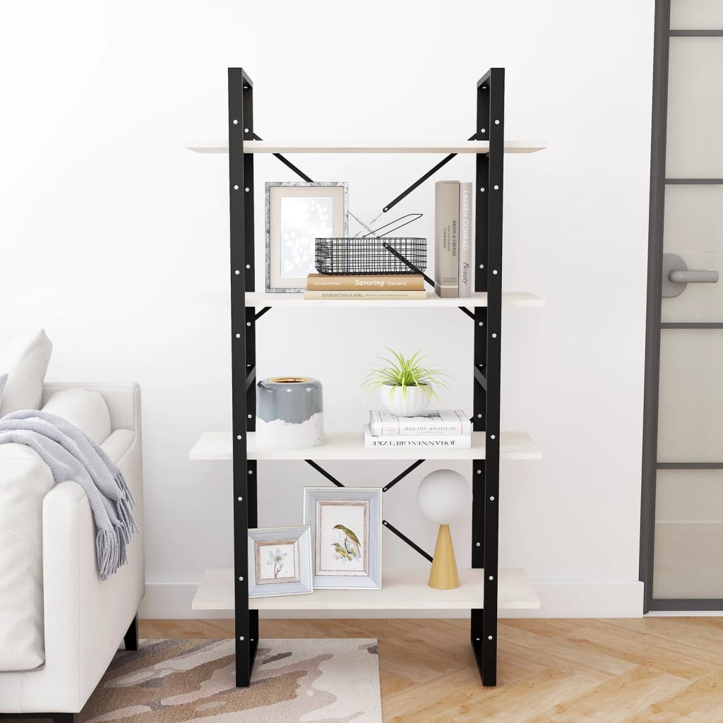 vidaXL Βιβλιοθήκη με 4 Ράφια Λευκή 80 x 30 x 140 εκ. Μασίφ Ξύλο Πεύκου