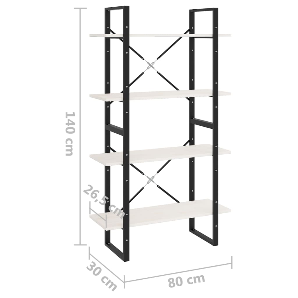 vidaXL Βιβλιοθήκη με 4 Ράφια Λευκή 80 x 30 x 140 εκ. Μασίφ Ξύλο Πεύκου