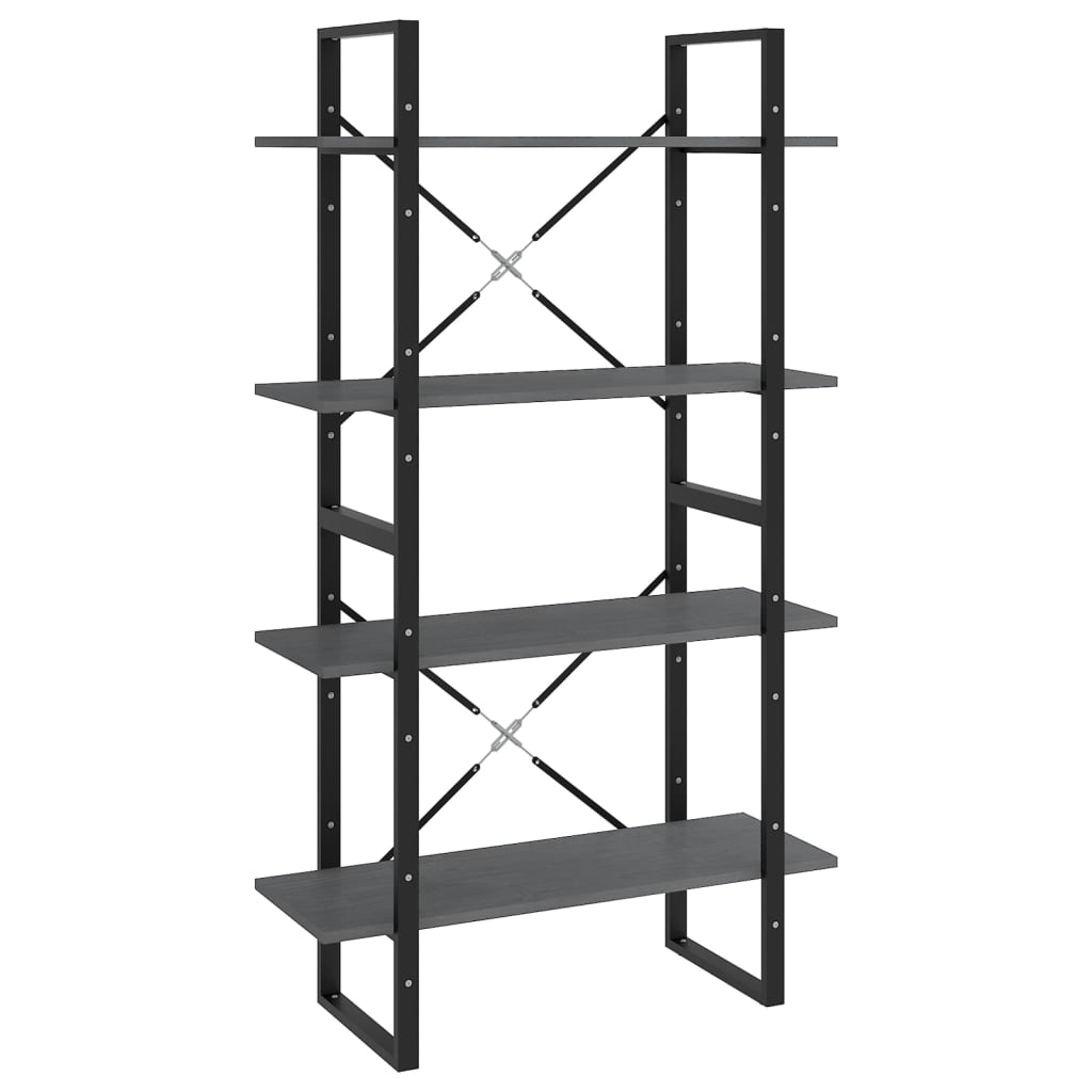 vidaXL Βιβλιοθήκη με 4 Ράφια Γκρι 80 x 30 x 140 εκ. Μασίφ Ξύλο Πεύκου