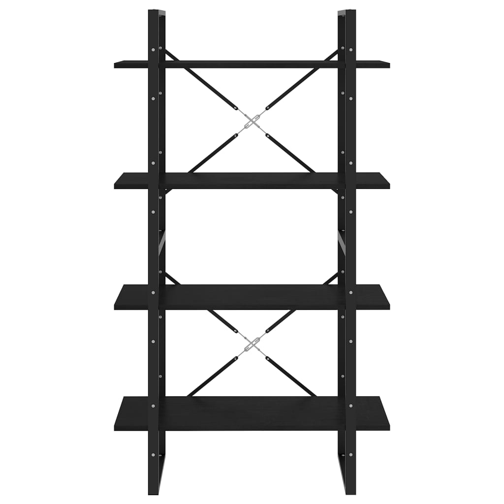 vidaXL Βιβλιοθήκη με 4 Ράφια Μαύρη 80 x 30 x 140 εκ. Μασίφ Ξύλο Πεύκου