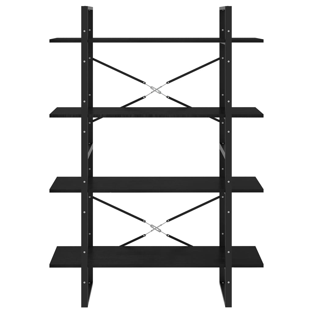vidaXL Βιβλιοθήκη με 4 Ράφια Μαύρη 100x30x140 εκ. από Μασίφ Ξύλο Πεύκου