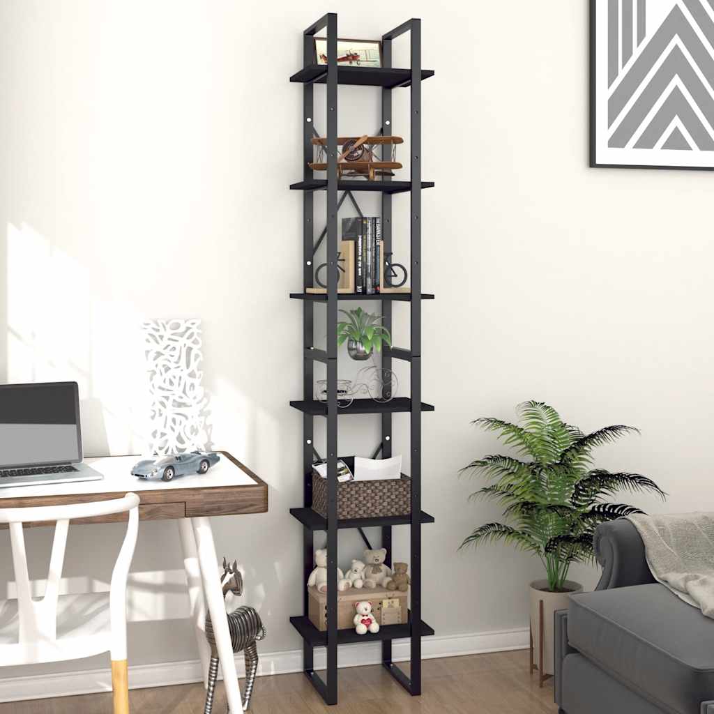 vidaXL Βιβλιοθήκη με 6 Ράφια Μαύρη 40 x 30 x 210 εκ. από Μοριοσανίδα