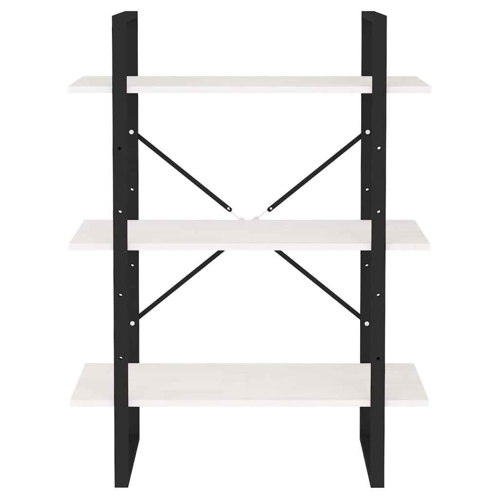 vidaXL Βιβλιοθήκη με 3 Ράφια Λευκή 80x30x105 εκ. από Μασίφ Ξύλο Πεύκου