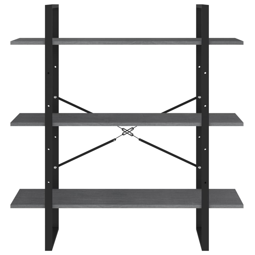 vidaXL Βιβλιοθήκη με 3 Ράφια Γκρι 100x30x105 εκ. από Μασίφ Ξύλο Πεύκου