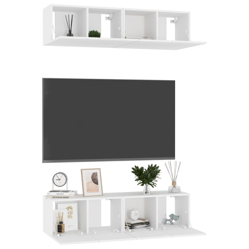 vidaXL Έπιπλα Τηλεόρασης 4 τεμ. Λευκά 60 x 30 x 30 εκ. από Επεξ. Ξύλο