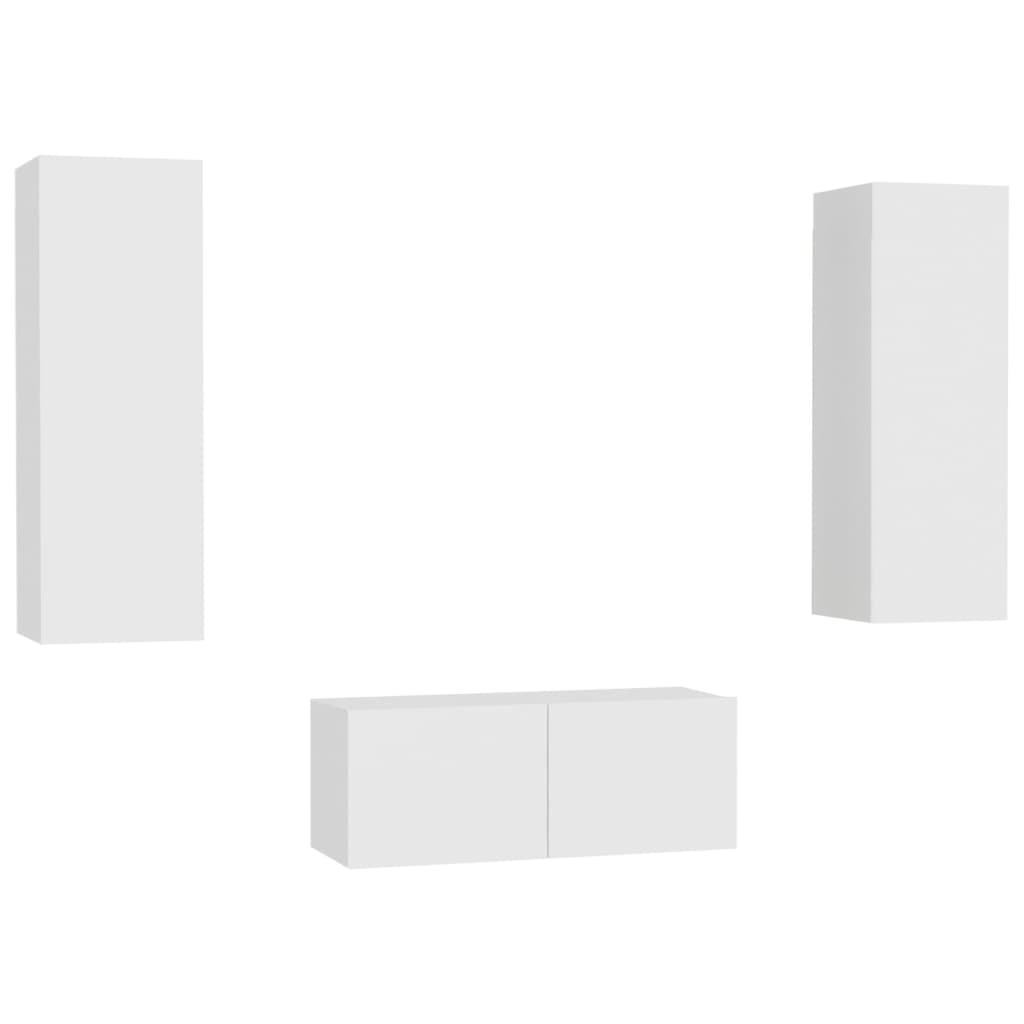 vidaXL Έπιπλο Τηλεόρασης 3 Τεμαχίων Λευκό από Επεξ. Ξύλο