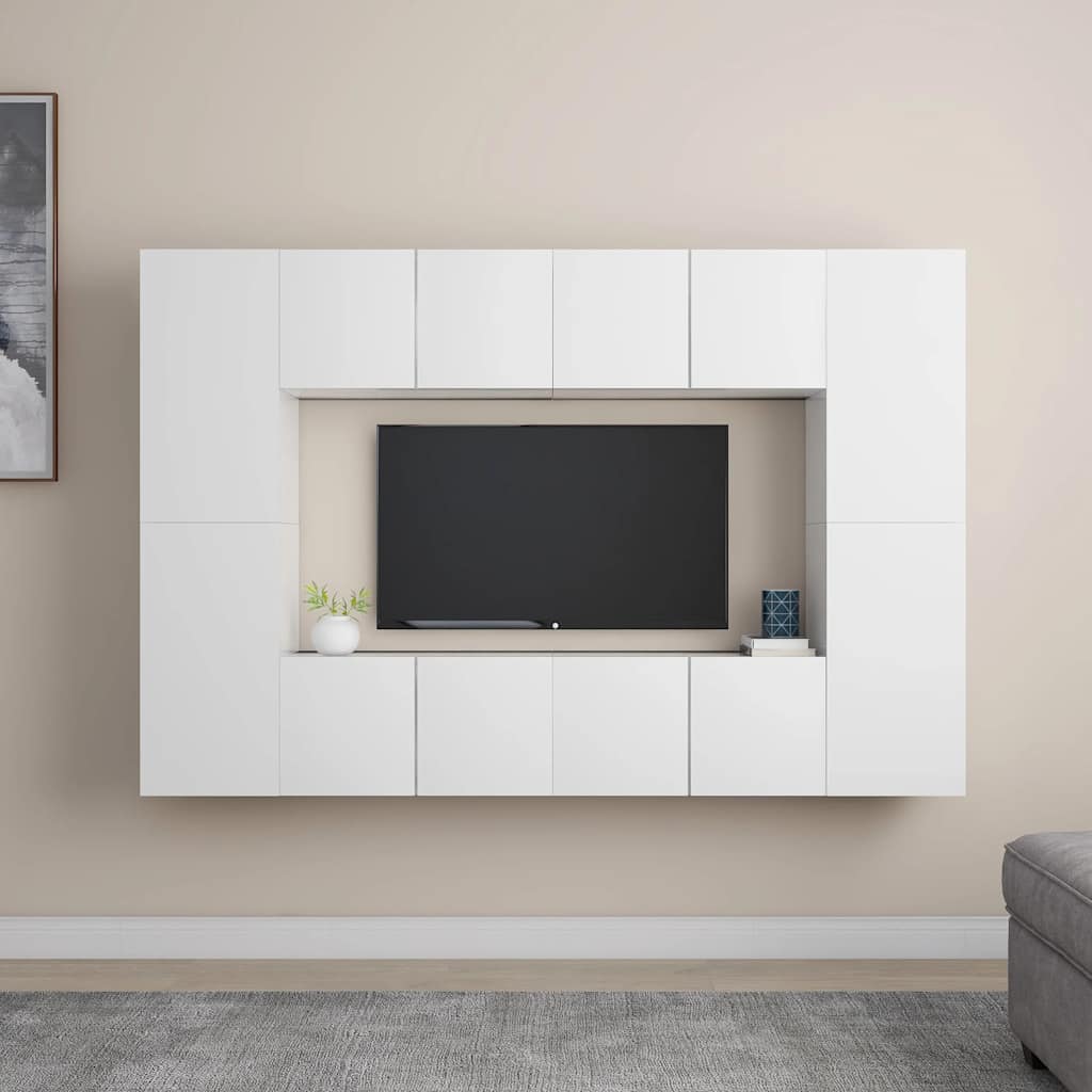 vidaXL Έπιπλα Τηλεόρασης Σετ 8 Τεμαχίων Λευκό από Επεξ. Ξύλο