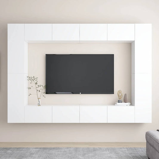 vidaXL Έπιπλα Τηλεόρασης Σετ 8 Τεμαχίων Λευκό από Επεξ. Ξύλο