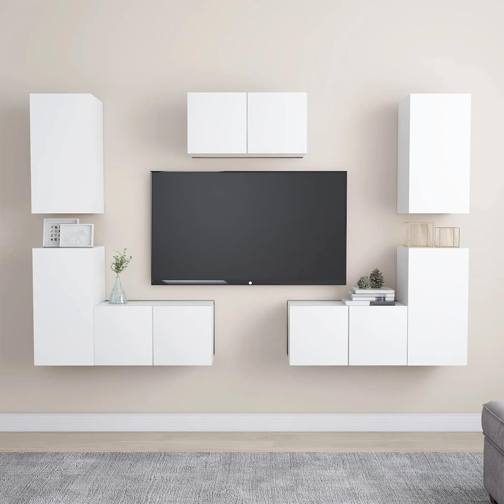 vidaXL Έπιπλα Τηλεόρασης Σετ 7 Τεμαχίων Λευκό από Επεξ. Ξύλο