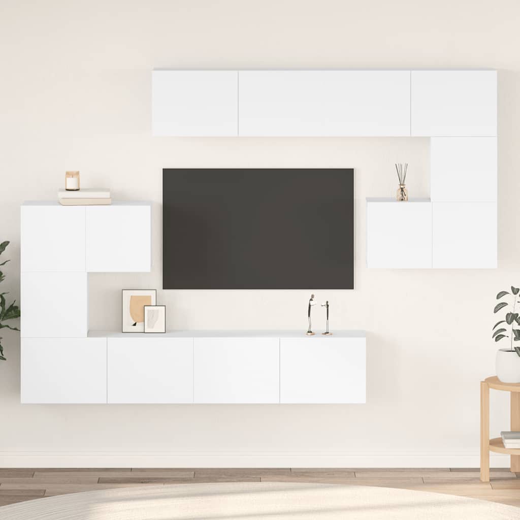 vidaXL Σετ Επίπλου Τηλεόρασης 8 Τεμαχίων Λευκό από Επεξεργασμένο Ξύλο