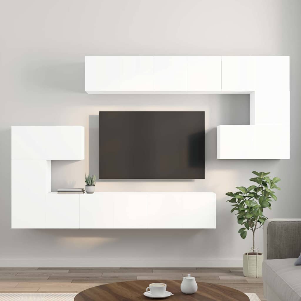 vidaXL Έπιπλα Τηλεόρασης Σετ 10 Τεμαχίων Λευκό από Επεξ. Ξύλο