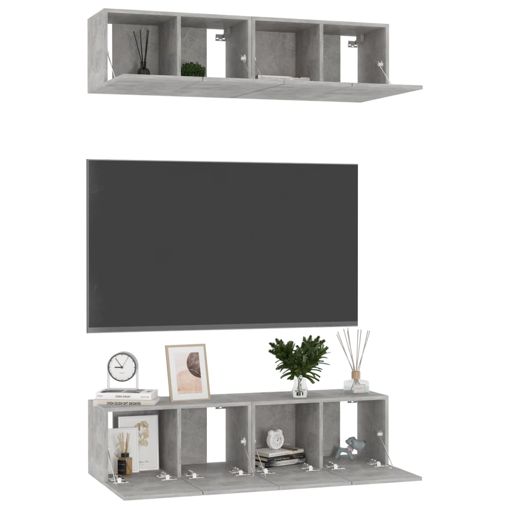vidaXL Έπιπλα Τηλεόρασης 4 τεμ. Γκρι Σκυρ. 60x30x30εκ. από Επεξ. Ξύλο