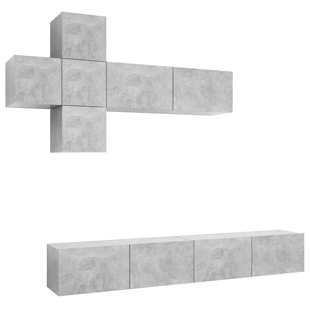 vidaXL Έπιπλα Τηλεόρασης Σετ 7 τεμ. Γκρι Σκυροδέματος από Μοριοσανίδα