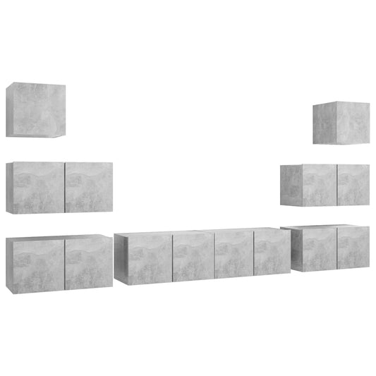 vidaXL Έπιπλο Τηλεόρασης 8 Τεμαχίων Γκρι Σκυροδέματος από Επεξ. Ξύλο