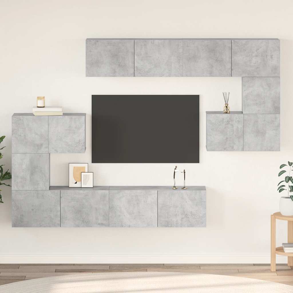 vidaXL Σετ Επίπλων Τηλεόρασης 8 Τεμαχίων Γκρι σκυροδέματος Επεξ. Ξύλο