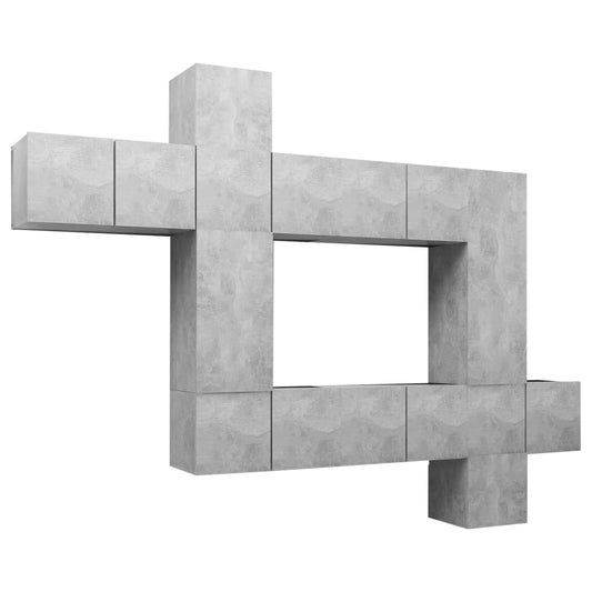 vidaXL Έπιπλο Τηλεόρασης 10 Τεμαχίων Γκρι Σκυροδέματος από Επεξ. Ξύλο
