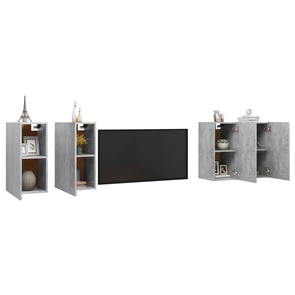 vidaXL Έπιπλα Τηλεόρασης 4 τεμ. Γκρι Σκυρ. 30,5x30x60 εκ. Μοριοσανίδα