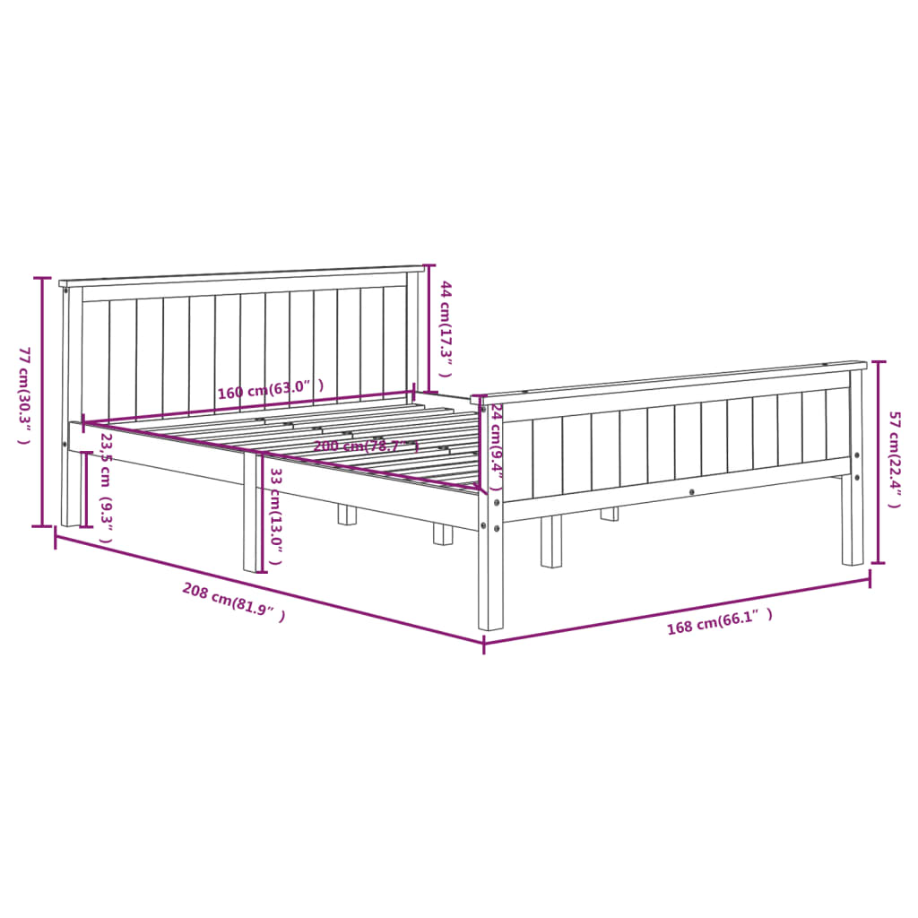 vidaXL Πλαίσιο Κρεβατιού Γκρι 160 x 200 εκ. από Μασίφ Ξύλο Πεύκου