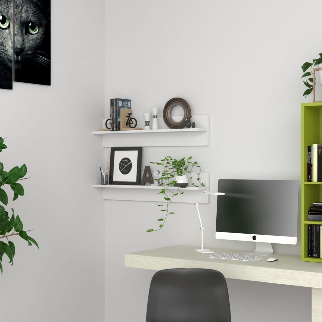 vidaXL Ραφιέρες Τοίχου 2 τεμ. Λευκό 80 x 11,5 x 18 εκ. από Μοριοσανίδα