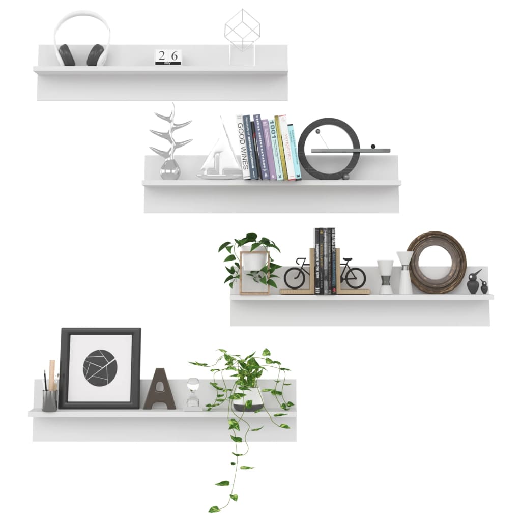 vidaXL Ραφιέρες Τοίχου 4 τεμ. Λευκό 80 x 11,5 x 18 εκ. από Μοριοσανίδα