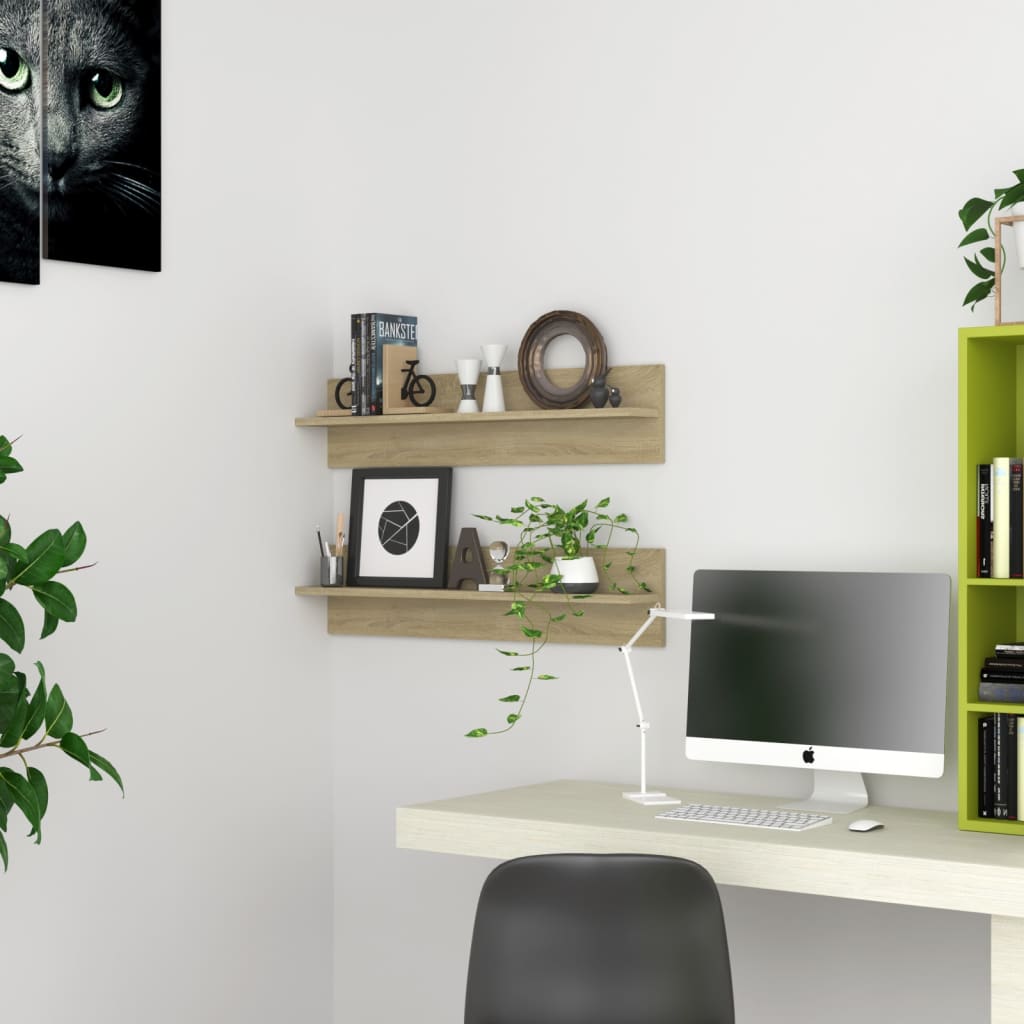 vidaXL Ραφιέρες Τοίχου 2 τεμ. Sonoma Δρυς 80 x 11,5 x 18εκ Μοριοσανίδα