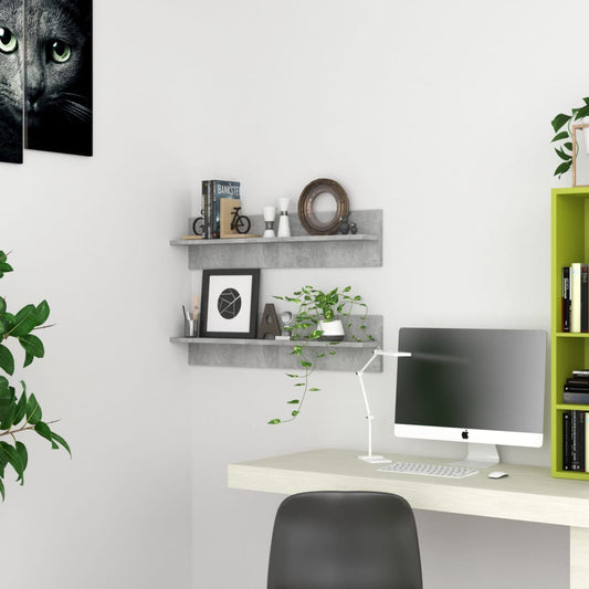 vidaXL Ραφιέρες Τοίχου 2 τεμ. Γκρι Σκυροδ. 80x11,5x18 εκ. Μοριοσανίδα