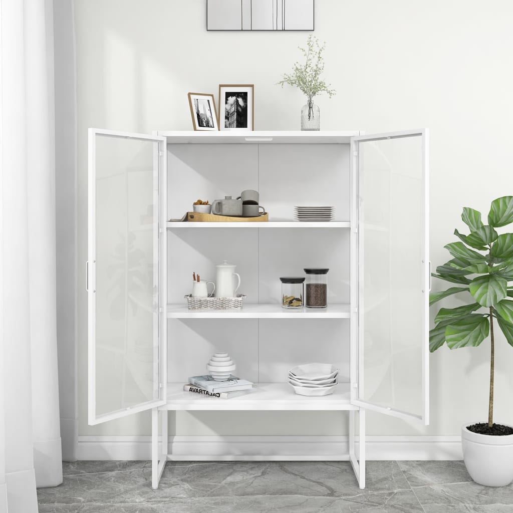 vidaXL Μπουφές Λευκός 80 x 35 x 135 εκ. από Ατσάλι και Ψημένο Γυαλί