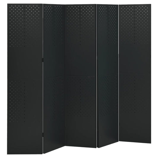 vidaXL Διαχωριστικό Δωματίου με 5 Πάνελ Μαύρο 200 x 180 εκ. από Ατσάλι