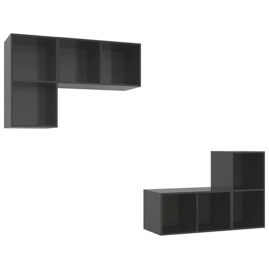 vidaXL Έπιπλα Τηλεόρασης Κρεμαστά 4 τεμ. Γυαλιστερό Γκρι Επεξ. Ξύλο