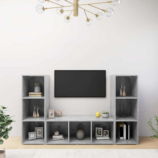 vidaXL Έπιπλα Τηλεόρασης 3 τεμ. Γκρι Σκυρ. 107x35x37 εκ. Μοριοσανίδα
