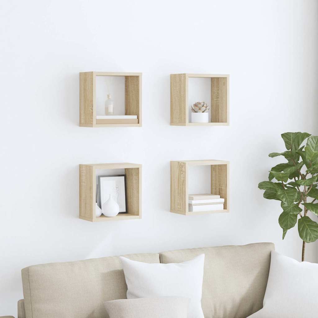 vidaXL Ράφια Κύβοι Τοίχου 4 τεμ. Sonoma Δρυς 26 x 15 x 26 εκ.