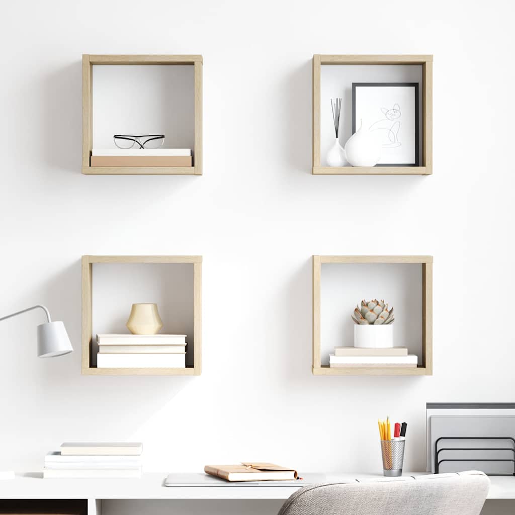 vidaXL Ράφια Κύβοι Τοίχου 4 τεμ. Sonoma Δρυς 26 x 15 x 26 εκ.