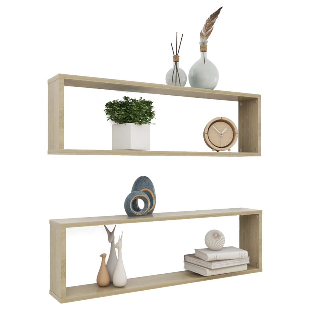 vidaXL Ράφια Κύβοι Τοίχου 2 τεμ. Sonoma Δρυς 100x15x30 εκ. Επεξ. Ξύλο