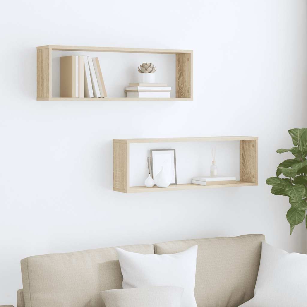 vidaXL Ράφια Κύβοι Τοίχου 2 τεμ. Sonoma Δρυς 80x15x26,5εκ. Επεξ. Ξύλο