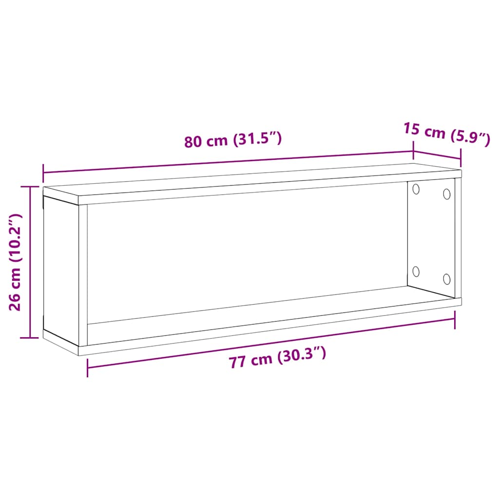 vidaXL Ράφια Κύβοι Τοίχου 2 τεμ. Sonoma Δρυς 80x15x26,5εκ. Επεξ. Ξύλο