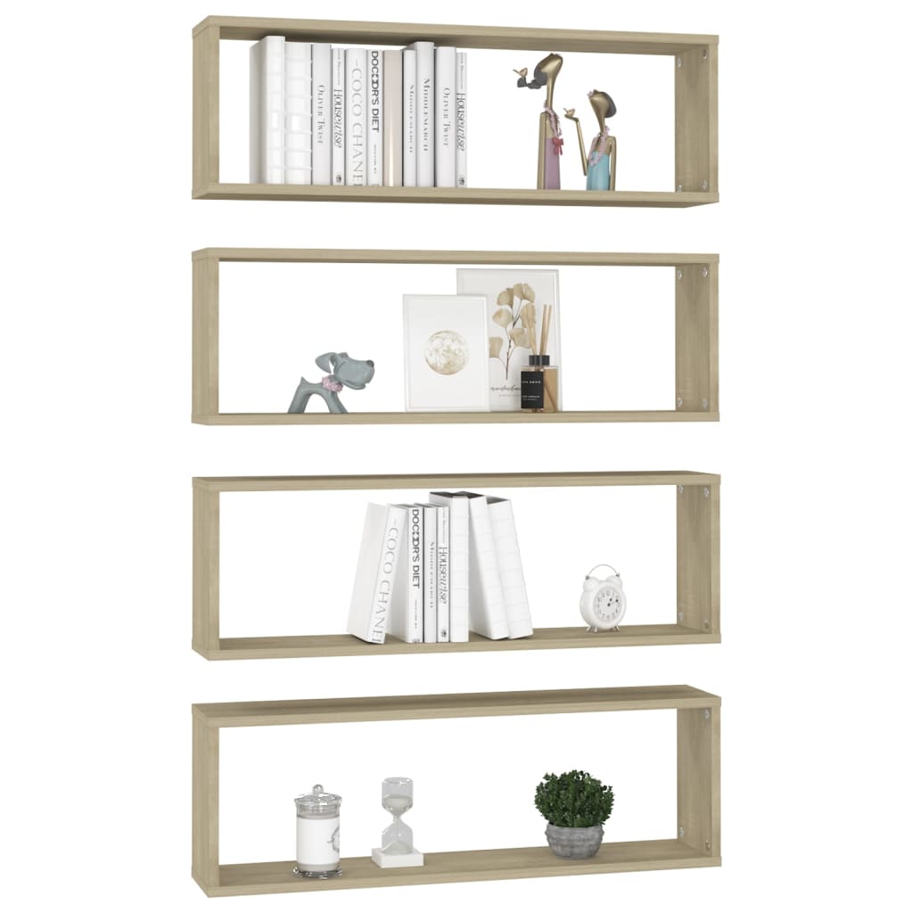 vidaXL Ράφια Κύβοι Τοίχου 4 τεμ. Sonoma Δρυς 80x15x26,5εκ. Επεξ. Ξύλο