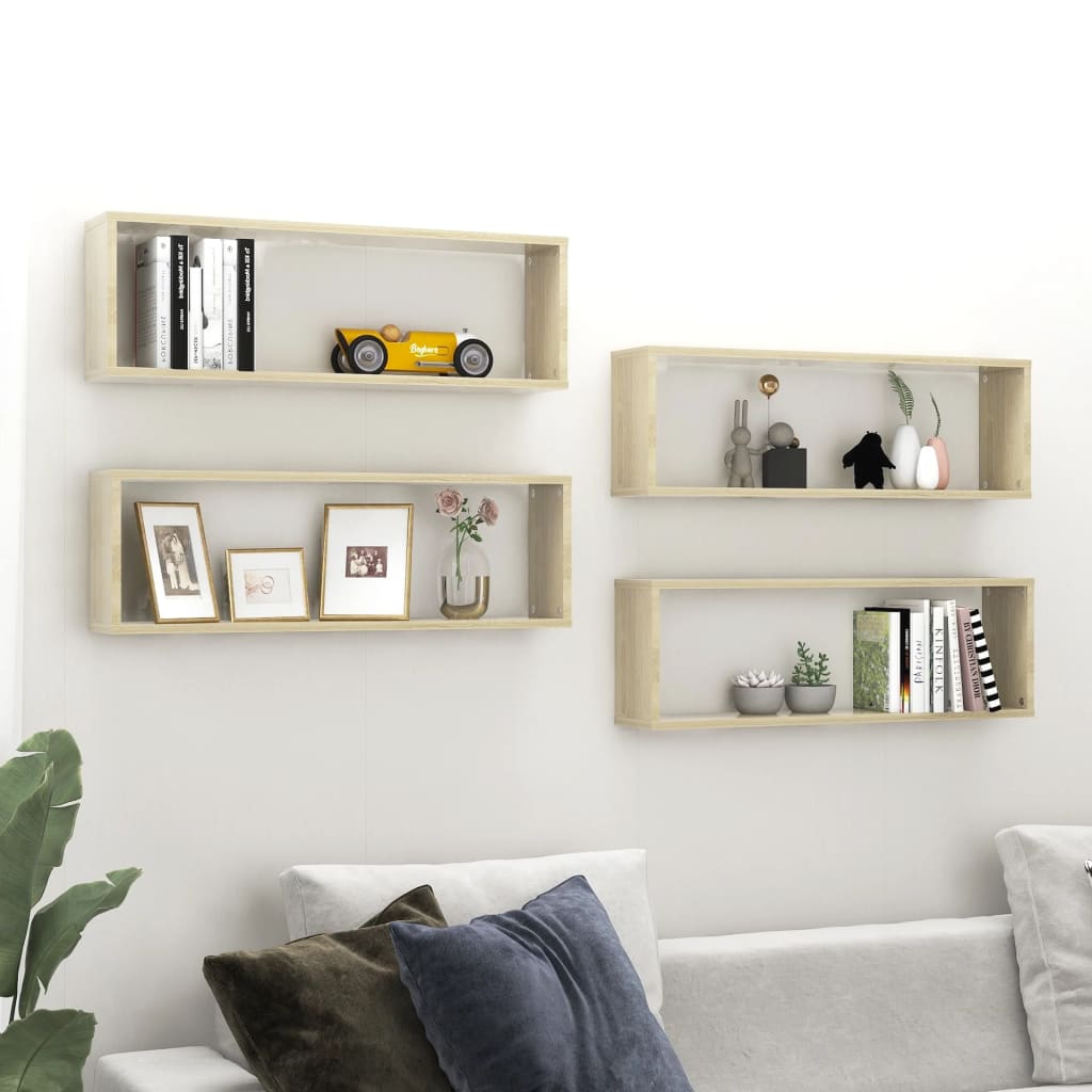 vidaXL Ράφια Κύβοι Τοίχου 4 τεμ. Sonoma Δρυς 80x15x26,5εκ. Επεξ. Ξύλο