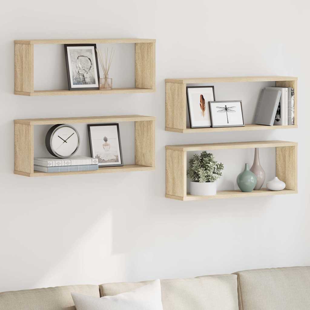 vidaXL Ράφια Κύβοι Τοίχου 4 τεμ. Sonoma Δρυς 60x15x23 εκ. Επεξ. Ξύλο