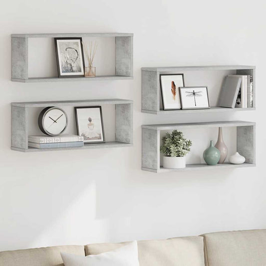 vidaXL Ράφια Κύβοι Τοίχου 4 τεμ. Γκρι Σκυρ. 60x15x23εκ. από Επεξ. Ξύλο