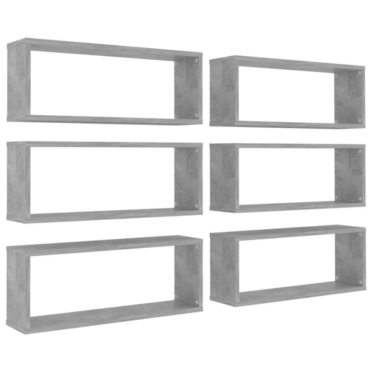 vidaXL Ράφια Κύβοι Τοίχου 6 τεμ. Γκρι Σκυρ. 60x15x23εκ. από Επεξ. Ξύλο