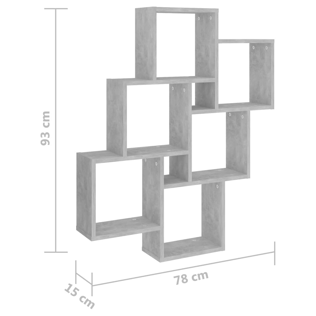 vidaXL Ραφιέρα Τοίχου με Κύβους Γκρι Σκυρ. 78x15x93 εκ. Επεξ. Ξύλο